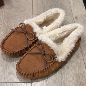 Jcrew Cozy Faux-Fur Lined Moccasin Slippers - Brown